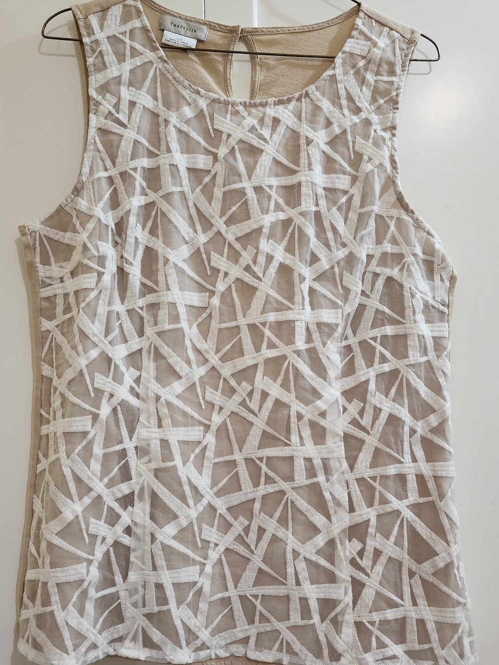 Van Heusen Ivory Lace-Overlay Sleeveless Top